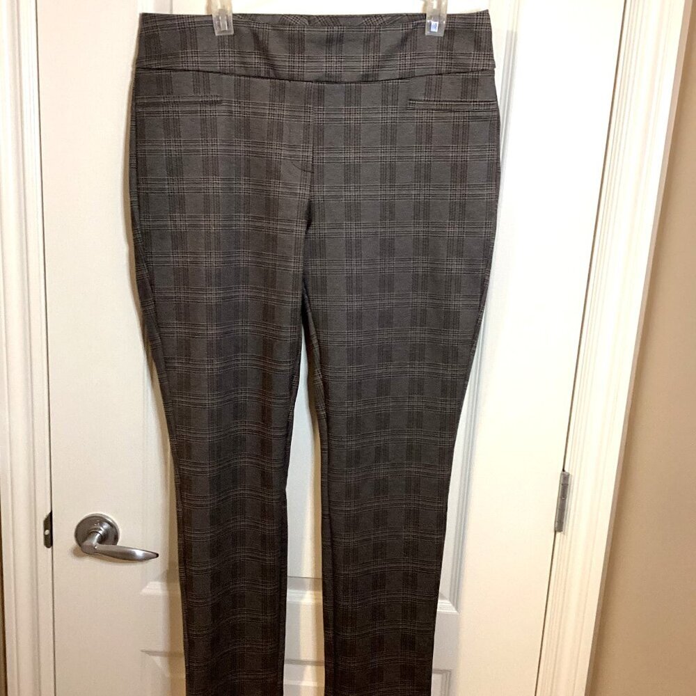 Dalia Women's Pull-on Pants Size 14 Gray Plaid Stretchy Vintage Style